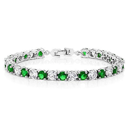 Gem Stone King Multi-Color Classic Tennis Bracelet for Women | Sparkling Round Cubic Zirconia CZ | 7.50 Cttw | 7 Inch | Fine Jewelry Gift for Mother's Day Birthday Anniversary Her Mom Wife - color: White & Green