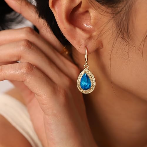 Dangle Earrings for Women Multicolor Crystal Drop Earrings Set Leverback Teardrop Earrings 925 Silver and 14K Gold Plated Hypoallergenic Fashion Cubic Zirconia Dangle Earrings Trendy Jewelry Gifts for Women - style: Teardrop Set-G 5