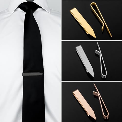 HAWSON Gold Silver Black Rose Gold Tie Clips for Men, Skinny Bars Pins Tacks Set 2.2 Inch for Necktie Suit Accessories - style: 4 Pcs Black Tie Bars Set