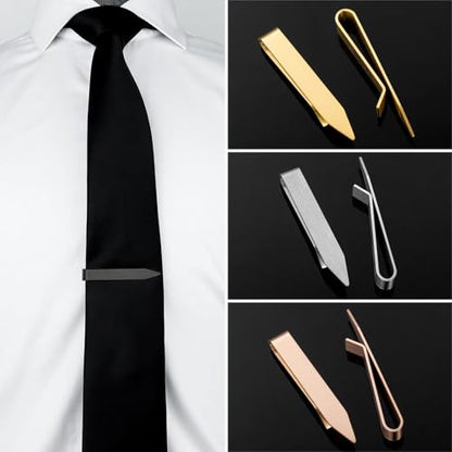 HAWSON Gold Silver Black Rose Gold Tie Clips for Men, Skinny Bars Pins Tacks Set 2.2 Inch for Necktie Suit Accessories - style: Single Black Clip