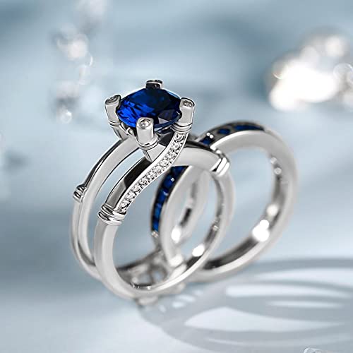 Jeulia Diamond Band Rings for Women cz Sterling Silver Interchangeable Ring Sets Wedding Engagement Anniversary Promise Ring Bridal Sets - color: Aquamarine Blue