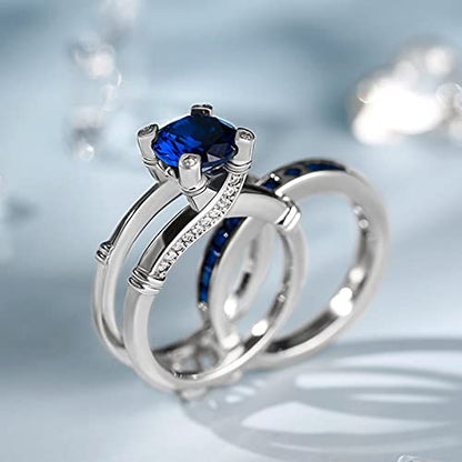 Jeulia Diamond Band Rings for Women cz Sterling Silver Interchangeable Ring Sets Wedding Engagement Anniversary Promise Ring Bridal Sets - color: Aquamarine Blue