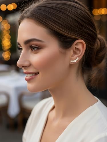 Moissanite 20mm Butterlfy/Flower/Leaf/Bezel Crawler Stud Earrings for Women, 925 Sterling Silver with Gold Plated, Hypoallergenic Cartilage Earrings, Valentines Birthday Anniversary Wedding Gift - color: Bezel Setting - Yellow Gold