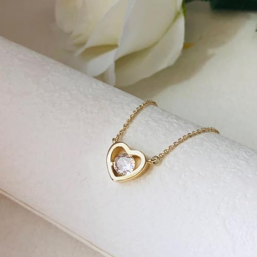 Airmb Heart Necklace for Women Gold/Silver Plated Trendy Heart Choker Lover Pendant Hypoallergenic Fashion Gold/Silver Necklace for Women Love Jewelry Gift for Women Girlfriend - color: One Cubic Zirconia-Gold