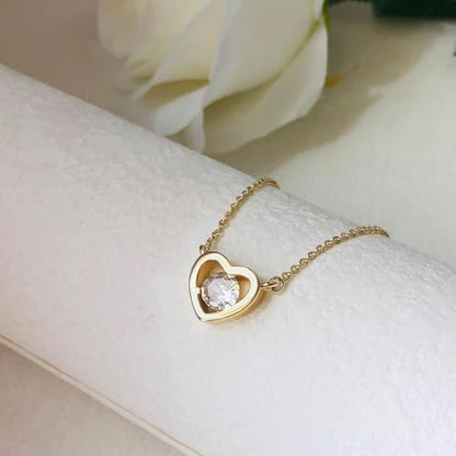 Airmb Heart Necklace for Women Gold/Silver Plated Trendy Heart Choker Lover Pendant Hypoallergenic Fashion Gold/Silver Necklace for Women Love Jewelry Gift for Women Girlfriend - color: One Cubic Zirconia-Gold