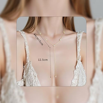 Lariat Gold Necklace for Women, Dainty Long Necklace Y-Shaped Layered Beaded Chain Drop 14k Gold Plated/Silver Necklaces Trendy CZ Diomand Simple Jewelry for Women Gift - color: Gold-Y-5CZ