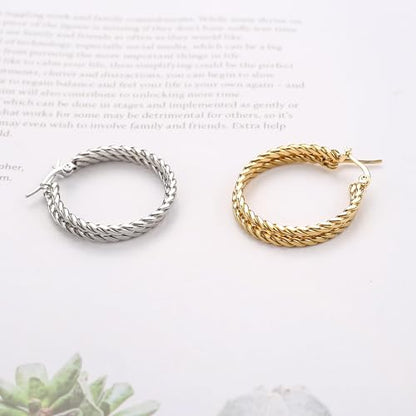 Cable Hoop Earring for Women Light-Weight Twisted Italian Design Round Hoop Earrings Diameter 25mm - color: silver