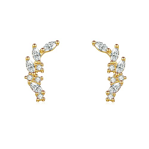 Rnivida 925 Sterling Silver Dainty Cz Climber Stud Earrings, Hypoallergenic Small Cubic Zirconia Ear Crawler Earring for Women - color: Cz Leaf - Gold