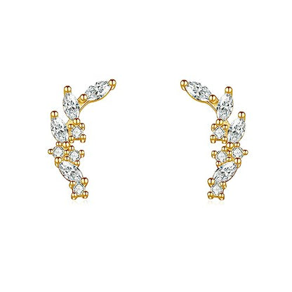 Rnivida 925 Sterling Silver Dainty Cz Climber Stud Earrings, Hypoallergenic Small Cubic Zirconia Ear Crawler Earring for Women - color: Cz Leaf - Gold