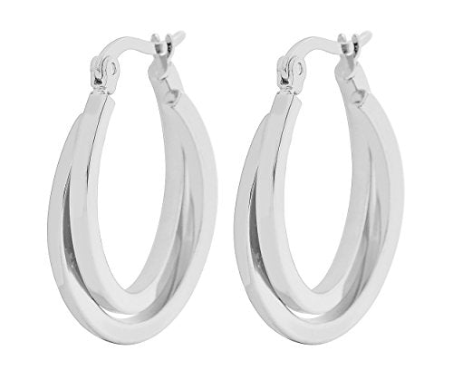Edforce Women's Stainless Steel Overlapping Oval Hoop Earrings, (30mm) - style: C: Stainless Steel (30mm)