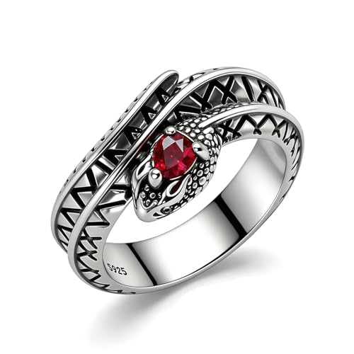 HAIXIAN Innovation Retro Snake Inlaid with 7A grade Zircon Gemstones Ring,S925 Sterling Silver Punk Gothic Cocktail Party Creative Snake Ring for Women - color: Ring_B