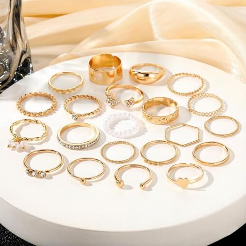Golden Silvery Knuckle Rings Set for Women, Stackable Rings Bohemian Crystal Hollow Carved Flowers Joint Finger Rings Pack Fashion Jewelry Gifts for Birthday - color: Golden 48PCS