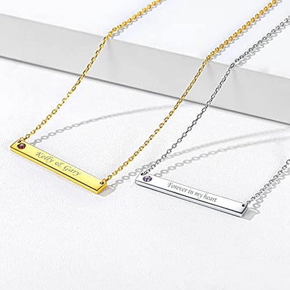 ChicSilver Customizable Vertical Bar Pendant Necklace 925 Sterling Silver Y Necklace Simple Fashion Jewelry Gifts for Women - style: F. 5mm Horizontal Bar-Silver Birthstone Engraving