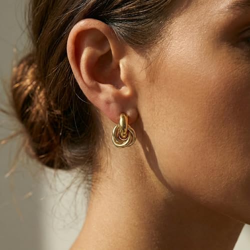 Jean Beau Chunky Gold Stud Earrings for Women Trendy Gold Plated Dangle Drop Prom Birthday Fashion Office Jewelry Gift - color: Chunky Knot