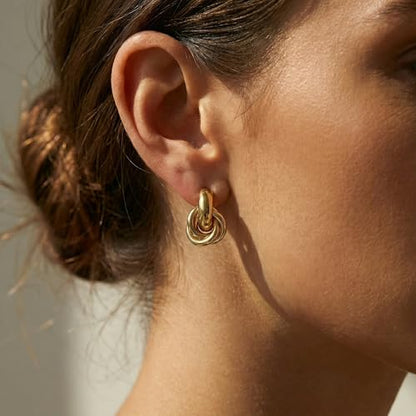 Jean Beau Chunky Gold Stud Earrings for Women Trendy Gold Plated Dangle Drop Prom Birthday Fashion Office Jewelry Gift - color: Chunky Knot