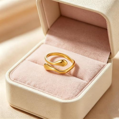 Stainless Steel Gold Plated Open Ring for Women, Minimalist Contemporary Style Ring with Polished Smooth Surface, Elegant Versatile Jewelry for Daily, Party, Wedding, Birthday & Christmas Gift