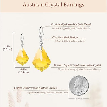 EVEVIC Austrian Crystal Baroque Teardrop Dangle Earrings for Women | 14K Gold-Plated,Hypoallergenic,Brilliant Facets,Fluid Movement,Easy-Wear Fishhook Fit,For Daily Wear And Special Occasions - color: Yellow