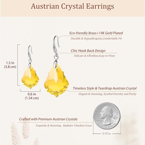 Austrian Crystal Baroque Teardrop Dangle Earrings for Women | 14K Gold-Plated,Hypoallergenic,Brilliant Facets,Fluid Movement,Easy-Wear Fishhook Fit,For Daily Wear And Special Occasions - color: Yellow