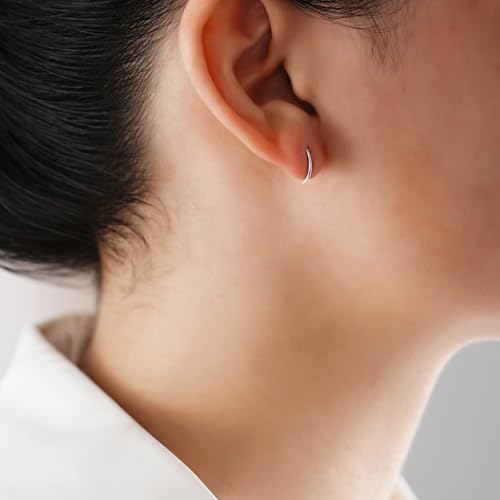 CHIC & ARTSY 925 Sterling Silver Open Hoop Earrings Small Hoop Earrings for Women Half Hoop Cartilage Piercing Adjustable Huggie Earrings - color: C:Silver 6mm