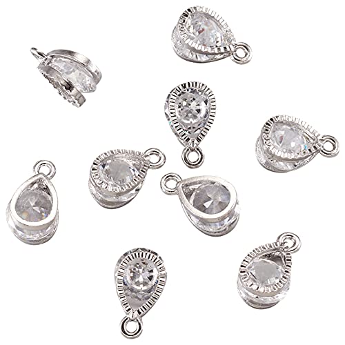 Beadthoven 100pcs Cubic Zirconia Alloy Charms Drop Shaped Platinum Pendants for Jewelry Making Choker Tiny Dangle Accessories - color: Platinum-Drop