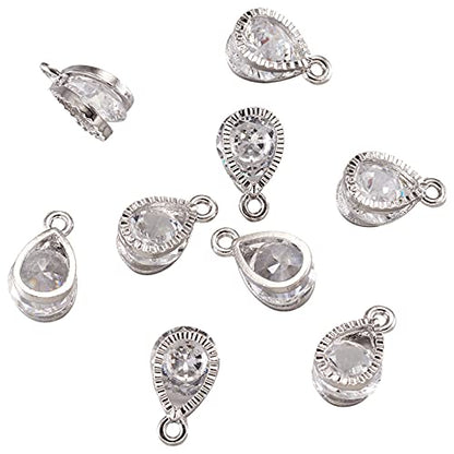 Beadthoven 100pcs Cubic Zirconia Alloy Charms Drop Shaped Platinum Pendants for Jewelry Making Choker Tiny Dangle Accessories - color: Platinum-Drop