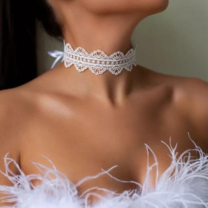 Lace Ribbon Choker Necklace for Women | Adjustable Choker Necklace Charm Statement Hollow Ribbon Collarbone Necklace Striking Gothic Prom Jewelry Gifts - color: White