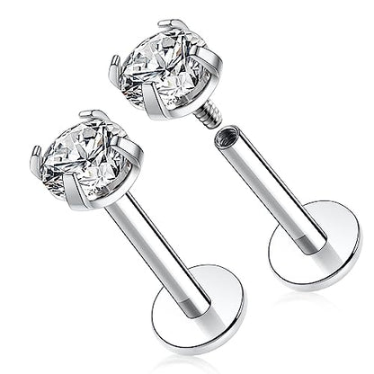 GAGABODY G23 Titanium 16G 6/8/10mm Clear CZ/Opal Internally Threaded Labret Monroe Lip Studs 6mm Helix Cartilage Tragus Earring Piercing - color: 16G-2Pcs - Length:8mm CZ:4mm
