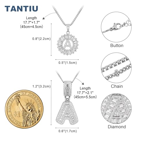 14K Gold Plated Alphabet Necklace Cubic Zirconia Letter Pendant, Personalized Name Jewelry Gift for Women, Customizable A-Z, Birthday/Mothers Day Gifts for Womens - color: White Gold, style: Style-A