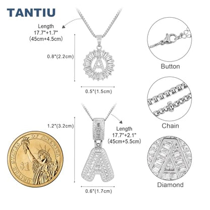 14K Gold Plated Alphabet Necklace Cubic Zirconia Letter Pendant, Personalized Name Jewelry Gift for Women, Customizable A-Z, Birthday/Mothers Day Gifts for Womens - color: White Gold, style: Style-A