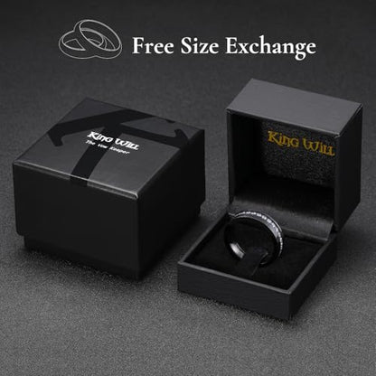 King Will Mens Tungsten Wedding Band with Cubic Zircon Inlay 7mm/8mm Flat Cut Comfort Fit Engagement Rings - color: Black&White-6mm