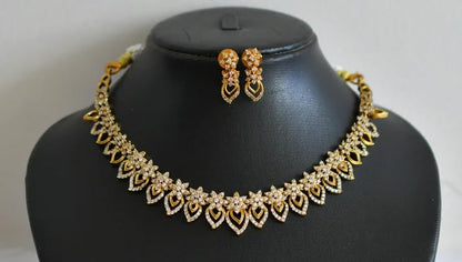 Antique Gold Plated Temple Jewellery Necklace Set with Earrings for Women, Traditional Indian Bridal Necklace Set, South Indian Choker Haram Style Jewellery Set, Ethnic Wedding Party Wear Necklace Set for Women - color: AD-Neck-177
