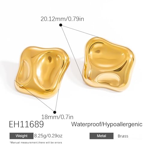 Chunky 14k Gold Plated Stud Earrings for Women Hypoallergenic Statement Earrings, Dainty Geometric Thick Studs Lightweight Earrings Fashion Jewelry Gifts