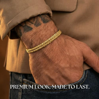 Mens Bracelet - Stainless Steel, Non Tarnish Rope Chain Bracelets, Stylish Fathers Day Gift for Dad, Husband, Boyfriend. - color: Layered Gold