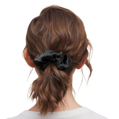 LILYSILK Silk Hair Scrunchies/Ties for Frizz & Breakage Prevention, 100% Mulberry, No Damage, Elastic ponytail Holders, 2Pc, Black&Light Coffee - color: Black+Light Coffee
