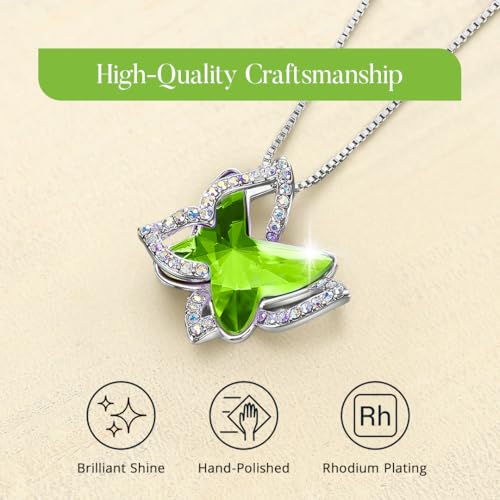 Butterfly Necklace, Birthstone Crystal, for Women, Silver Tone Pendant Jewelry, Anniversary Birthday Gift for Her, Wife & Mom, 18"+2" - color: 08-August Birthstone - Peridot Green Crystal