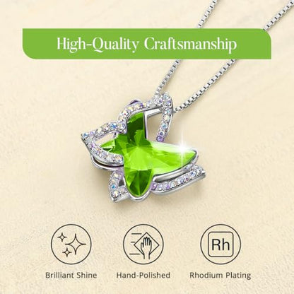 Butterfly Necklace, Birthstone Crystal, for Women, Silver Tone Pendant Jewelry, Anniversary Birthday Gift for Her, Wife & Mom, 18"+2" - color: 08-August Birthstone - Peridot Green Crystal
