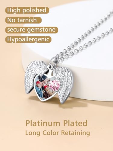 FindChic Locket Necklace for Women Custom Photo Memorial Gifts 4 Colors | Silver/Black/Rose Gold/Gold Plated Personalized for Loved Ones, Birthday Valentine's Day Keepsake - style: 04. Birthstone Style 1-Silver