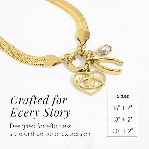 Destin Jewelry 18K Gold Plated Herringbone Necklace for Women and Men, Waterproof Flat Snake Chain, Stainless Steel Non Tarnish Layering Necklace - color: Gold, size: 16" + 2"