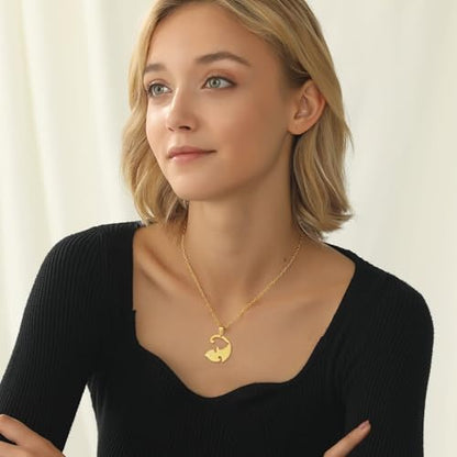 U7 Cat Pendant Necklace for Women Stainless Steel Cute Kitty Cat Jewelry Gift - style: 02-Round Cat Set-Gold+Black(Customized)