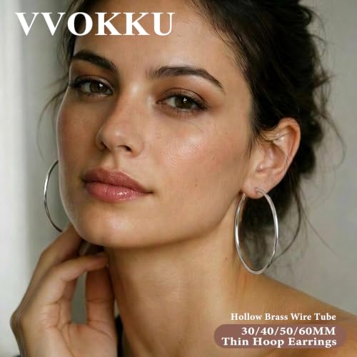 2MM S925 Sterling Silver Hoop Earrings Thin Gold Large Hoop Earring Lightweight Hypoallergenic Big Silver Thin Hoops Earring Gold Hoops Earrings for Women 30/40/50/60 MM - color: 60mm-Silver