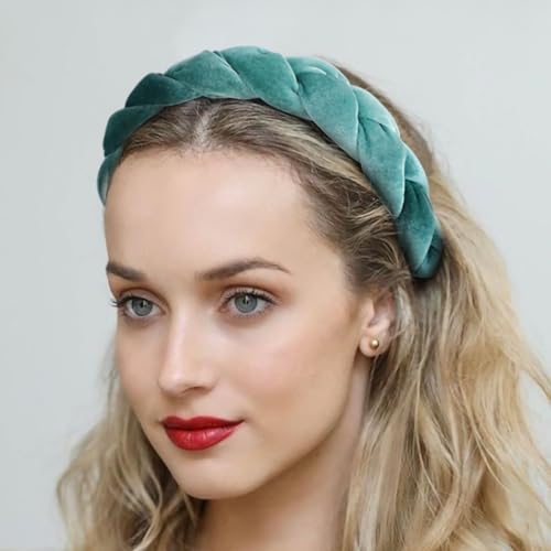 DRESHOW Braided Headbands for Women Velvet Hair Hoop Elastic Criss Cross Hair Bands Accessories - color: 01 Pc Velvet Braided: Lake Green