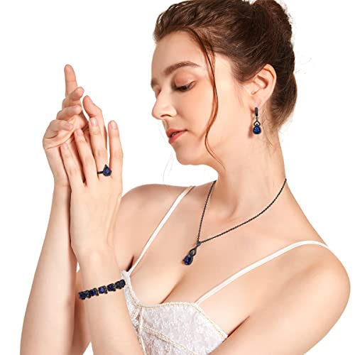 LMXXVJ Women Jewelry Set Platinum Plated Necklace Open Ring Earrings Bracelet Set,Birthday/Anniversary Mother’s Day Jewelry Gifts for Mom/Wife/Sister/Best Friend - color: Black Gun-Blue