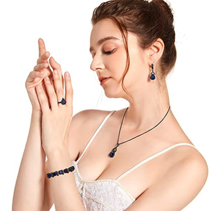 LMXXVJ Women Jewelry Set Platinum Plated Necklace Open Ring Earrings Bracelet Set,Birthday/Anniversary Mother’s Day Jewelry Gifts for Mom/Wife/Sister/Best Friend - color: Black Gun-Blue