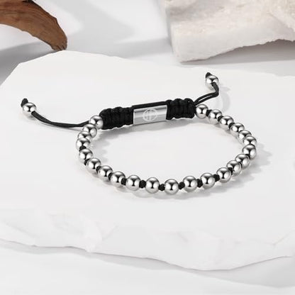 18K Gold-Plated Bracelets for Men Franco Link Chain Adjustable | Stainless Steel Bracelet, Gold Beads Bracelet, Handcrafted Braided, Mens Jewelry Birthday Gift for Men - color: Black with Silver