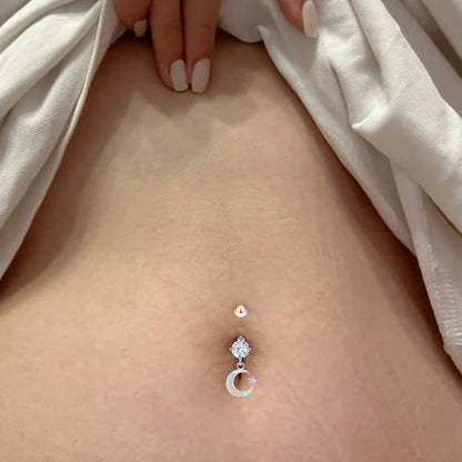 Vsnnsns 14G Dangle Belly Button Ring Piercing Jewelry 316L Stainless Surgical Steel Snake Heart Butterfly Flower Diamond CZ Navel Rings Dangling Belly Button Ring Piercing Jewelry for Women 14 Gauge - color: Rainbow Tone