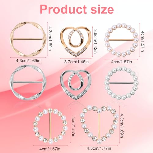 8pcs Scarf Rings & Buckles, Adjustable Shawl Clips, Cute T-Shirt Clips for Women, Stylish Clothing Accessories for Loose Clothes, Blouses, Dresses(Silver/Gold)