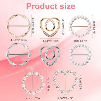 8pcs Scarf Rings & Buckles, Adjustable Shawl Clips, Cute T-Shirt Clips for Women, Stylish Clothing Accessories for Loose Clothes, Blouses, Dresses(Silver/Gold)