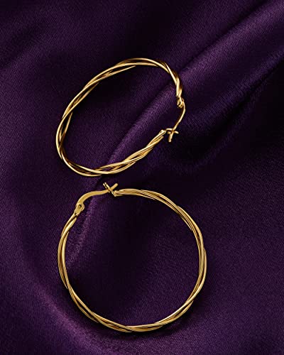 Milla Twisted Hoop Earrings for Women – Hypoallergenic Silver or Gold Statement Hoops – Lightweight & Easy to Wear - color: Gold Plated / 1.6 in / Dainty