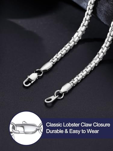 Bandmax Solid Stainless Steel Flat Box Link Chains 2MM/4MM/6MM/8MM Silver/Gold/Black Rolo Cable Chain Necklaces for Men Women 14"-30" Length, Gift Packed - color: 04 4MM-Silver Tone