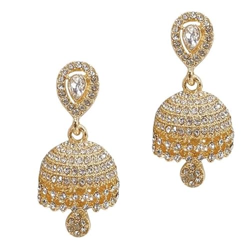 Boho Crystal Teardrop Earrings Vintage Jhumki Bel Dangle Earrings with Bell Pendant Lightweight Alloy